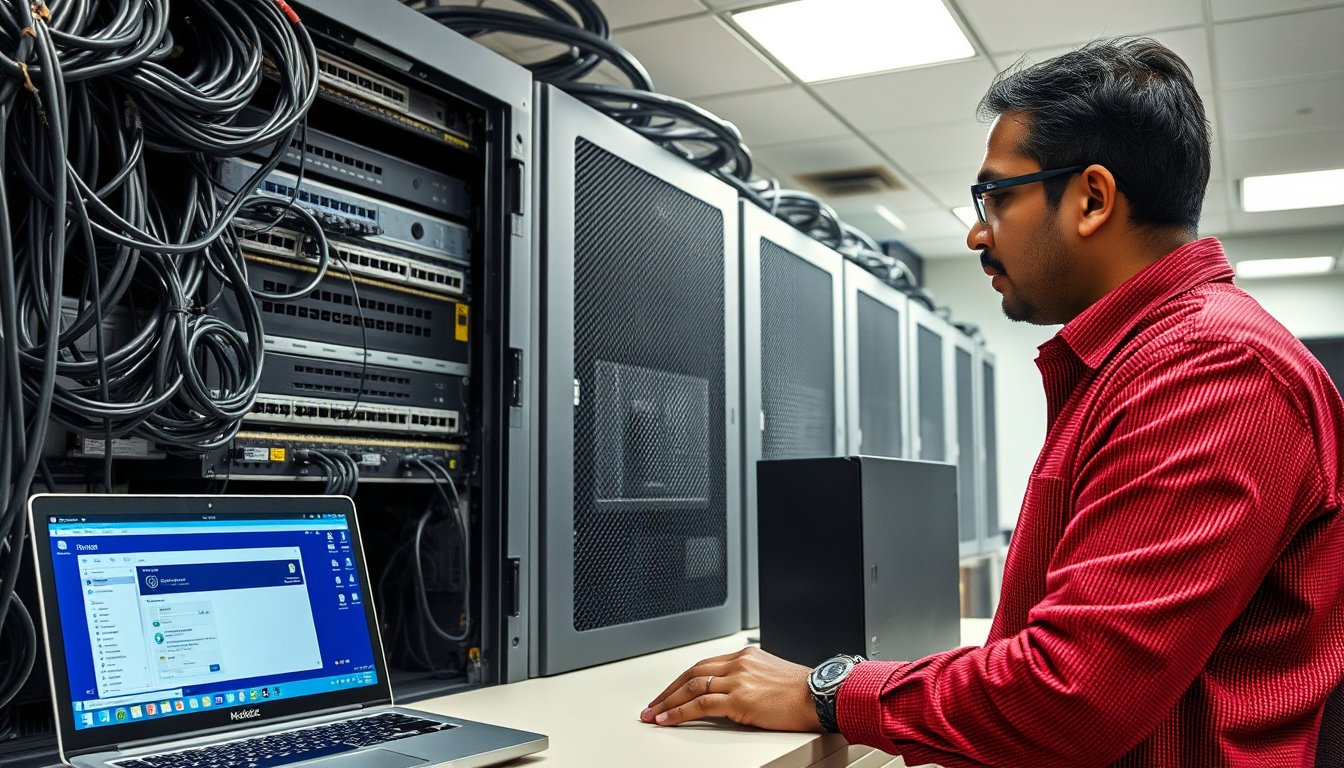 IT technician managing desktop as a service infrastructure in a Bangalore office