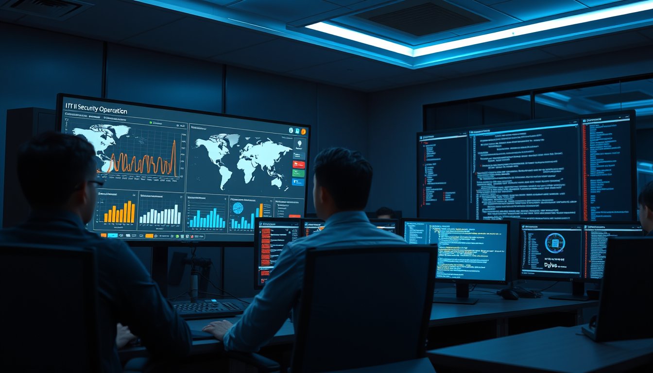 Security operations centre monitoring endpoint detection and response dashboards for an Indian company
