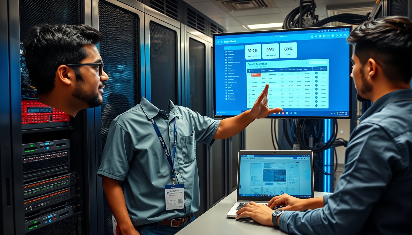 IT helpdesk outsourcing team working in a Bangalore server room