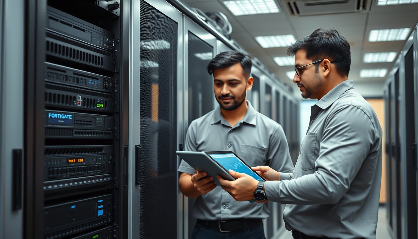 IT technicians inspecting a server rack for a Bangalore VDI deployment